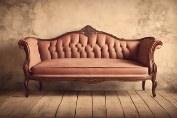 An old vintage sofa in a room. - obrazy, fototapety, plakaty