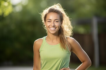 Dedicated woman doing warm-up exercises before her morning outdoor workout