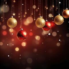Fototapeta na wymiar red christmas background with red and gold balls