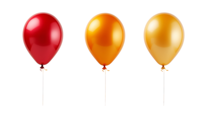 orange red and yellow balloons isolated on transparent background cutout