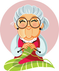 Obraz na płótnie Canvas Granny Knitting a Scarf Vector Handmade Concept Illustration. Grandmother Senior old grandmother crocheting a textile piece 