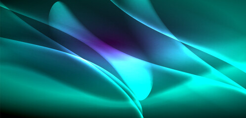 Dynamic waves in ethereal glow of neon lights. Concept merges fluidity of motion with vibrant allure of neon, crafting entrancing backdrop that embodies both vitality and futuristic sophistication