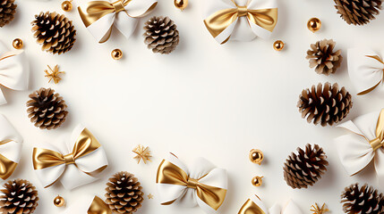 Obraz premium minimalistic vector pattern with snow-covered pinecones, holly leaves, and festive bows, perfect for adding a touch of Christmas elegance to your designs. 