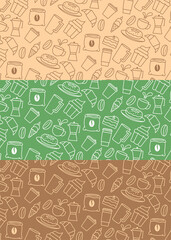 icon set pattern elements of sweet snacks and pastries, coffee dishes. Very nice Cake Cafe Food Pattern Illustration for cafe and menu decoration.