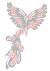 Vector illustration flying stylized bird in pastel colors isolated from background. A gentle symbol of freedom. Fantasy clipart of bird