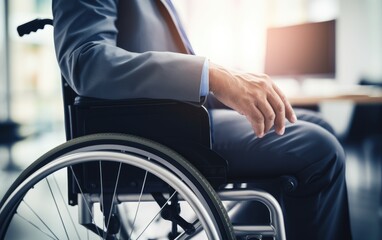 Fototapeta premium A man working in wheelchair in a modern office