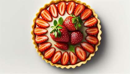 Delicious strawberry tart with cream and pie crust. - obrazy, fototapety, plakaty