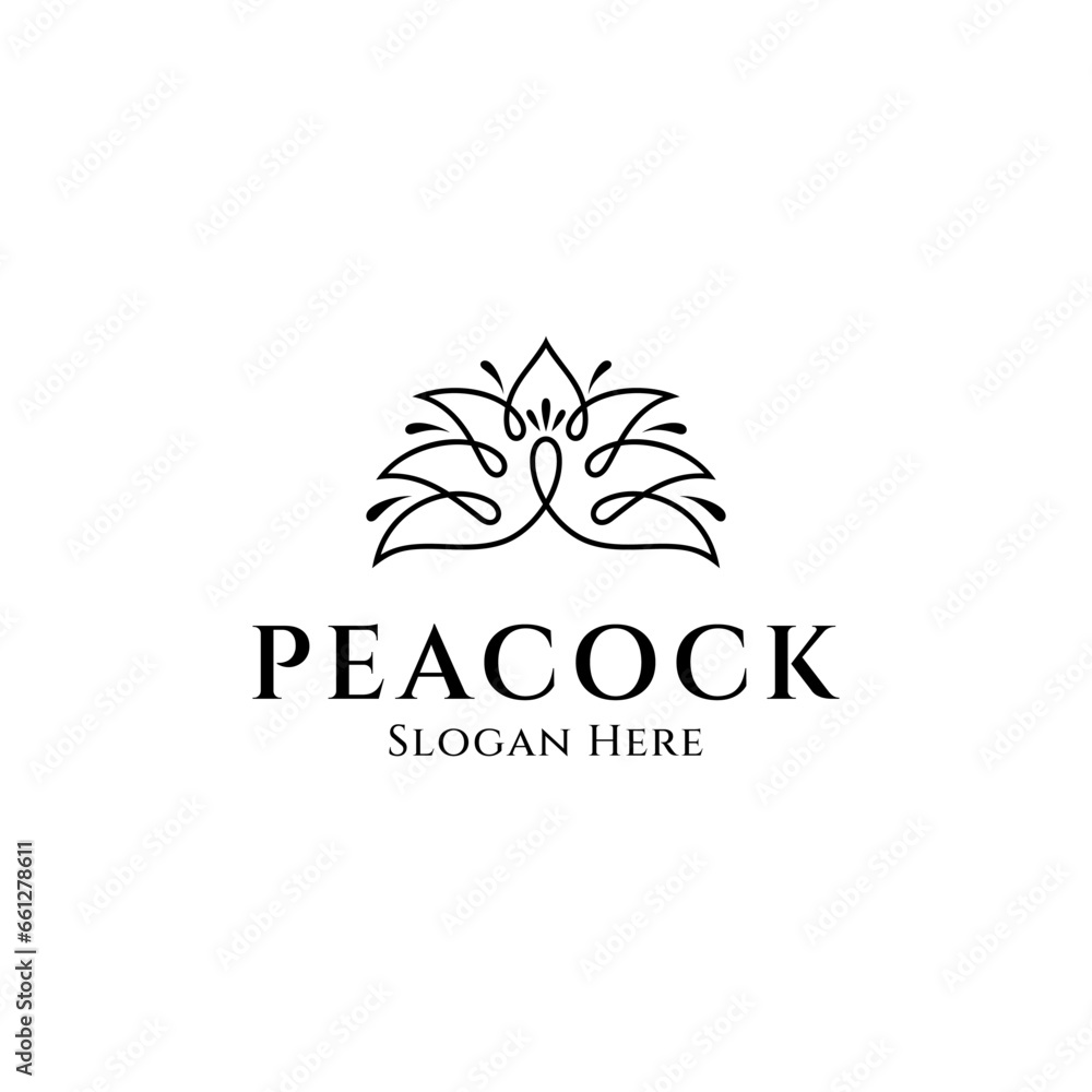 Wall mural peacock luxury logo monoline style