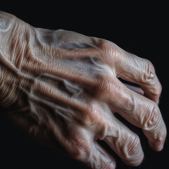 Wrinkle's hand on black background photo