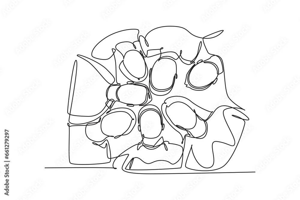 Aufkleber continuous one line drawing group of businessman and businesswoman creating circle and round shape a