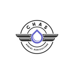 Vintage Aerial Agriculture with Water Drop, Label Stamp Logo Design 