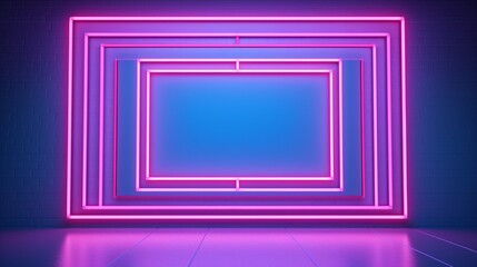 empty wall frame mokup in neon decorated room