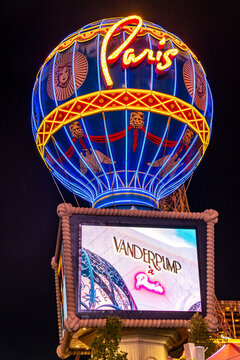The replica of a Montgolfier balloon heralds the Paris Las Vegas Hotel on the Las Vegas Strip.