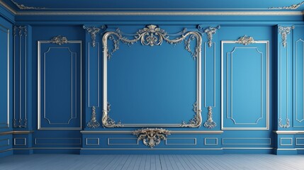 Frame mockup in classic blue interior background,