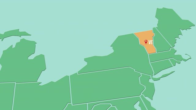 Mapa de los Estados Unidos de Am&eacute;rica con divisi&oacute;n pol&iacute;tica resaltando el estado de Vermont