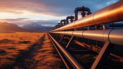 Oil Pipeline, Steel pipeline and valves. - obrazy, fototapety, plakaty