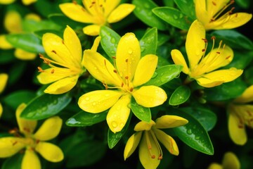 Fototapeta premium Beautiful yellow flowers with green leaves.