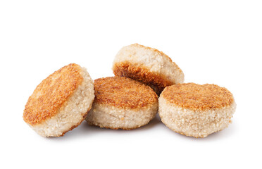 Tasty meat cutlets on white background