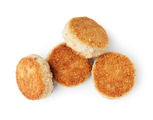 Tasty meat cutlets on white background