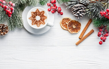 Cup of coffee with christmas decorations