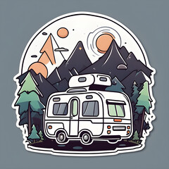 illustration of a camping car in the woods