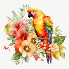 Parrot flower and fruit Illustration, Generative Ai