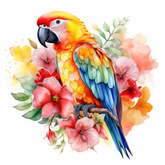Fototapeta premium Parrot flower and fruit Illustration, Generative Ai