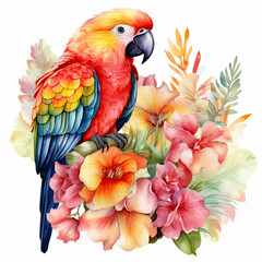 Obraz premium Parrot flower and fruit Illustration, Generative Ai
