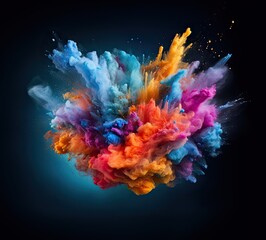 Explosion with colors powders on a dark background