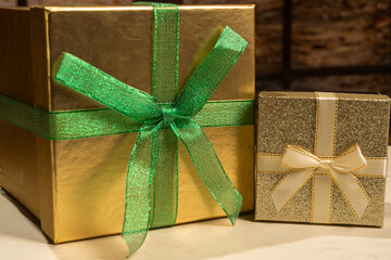 xmas concept,close-up of shiny gift boxes