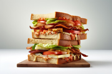 Stack of sandwiches sitting on top of cutting board. Versatile image that can be used for various food-related projects.