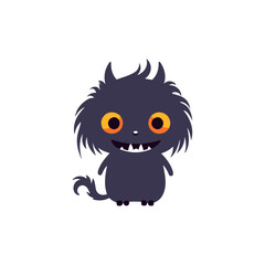 Cute monster, spooky cat creature for Halloween art. Isolated vector clipart with cartoon style beast character for children graphic