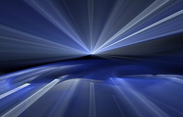 3D illustration. Abstract image. Fractal. Highway road going to the horizon. Blue image on a black background.
