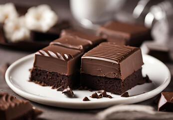 chocolate cake on a plate, Decadent Chocolate Cake Delight on a Plate, Delicious Chocolate Cake Presentation