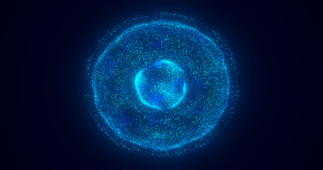 Blue energy glowing sphere futuristic atom from electric magic particles and energy waves background