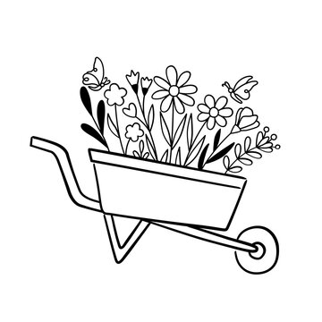recommend clip art: wheelbarrow with flowers, Floral Wheelbarrow, Wheelbarrow, Gardening, Spring, Wildflowers Wheelbarrow, wheelbarrow with flower, line art