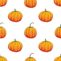 pumpkin seamless pattern with colored hand drawing