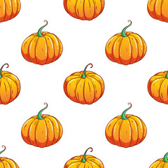 pumpkin seamless pattern with colored hand drawing
