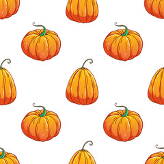 pumpkin seamless pattern with colored hand drawing