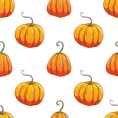 pumpkin seamless pattern with colored hand drawing