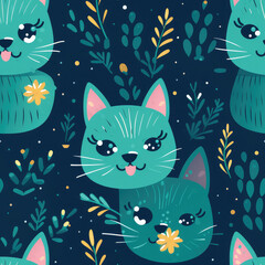 Funny cat doodles cartoon repeat pattern