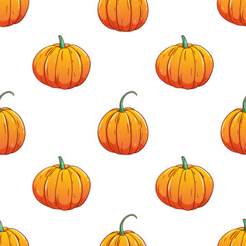 pumpkin seamless pattern with colored hand drawing