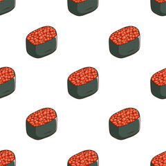 tasty sushi in seamless pattern with coloring hand drawn style. japanese food sushi