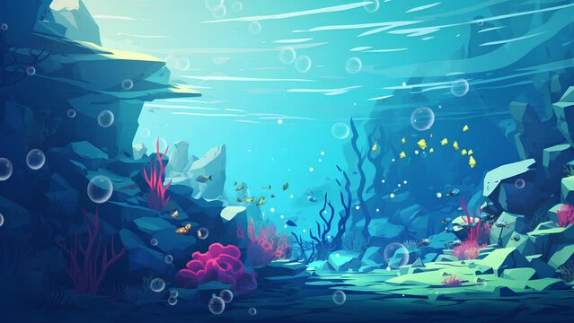 The marine life of tropical fish. Underwater sea fish. colorful coral fish on the blue background of the sea under water. Seamless looping animated background