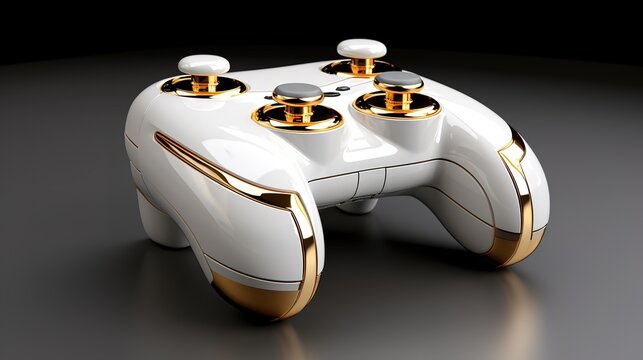 generic design of luxury gaming joystick with glossy white material and golden stylish color details