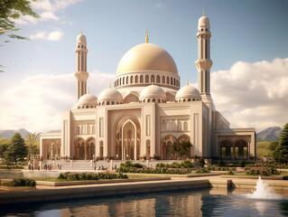 A large and magnificent white mosque