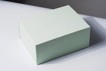 Square gift box, luxury shopping, mock up. White and gray background. Studio shot - 661286699