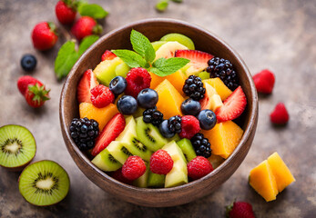 fruit salad with berries, fruit salad in a bowl, fruit salad with berries in bowl, Tasty and Refreshing Mixed Berry Fruit Bowl