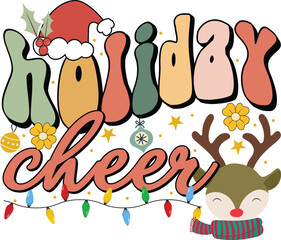 Christmas Wavy Groovy T-shirt Design Vector