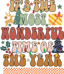 Christmas Wavy Groovy T-shirt Design Vector